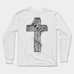 A wooden cross with the inscription "Grace" Long Sleeve T-Shirt